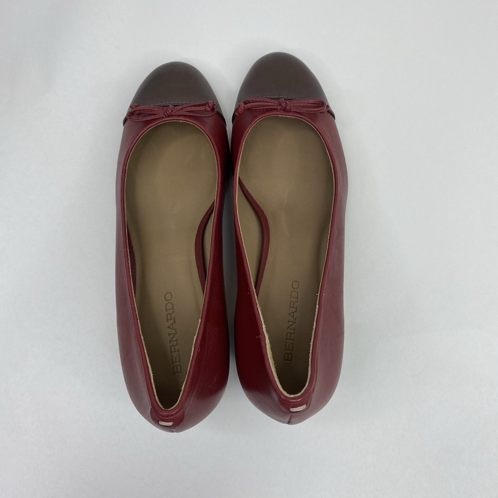BERNARDO Marisol Cap Toe Pumps Two Tone Leather Dark Red/Brown Sz 9M Block Heel - Picture 6 of 15